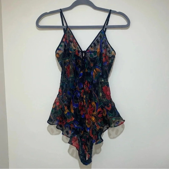 Vintage 80’s 90’s floral  Victoria Secret Gold Label One Piece bodysuit size XS - Picture 8 of 17